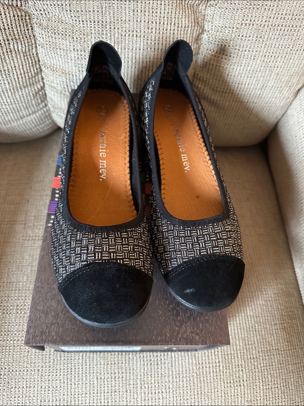bernie mev. Black Woven Cap-Toe Slip-On Flats